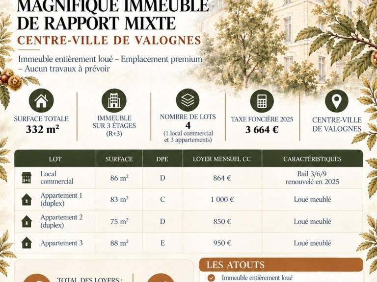 Immeuble de rapport mixte entièrement loué  44 000 € de revenus annuels — photo 1