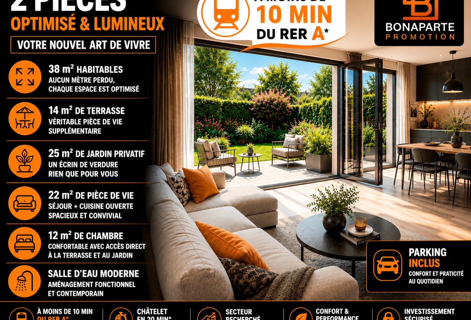 RETOUR DE LOT 2 PIECES OPTIMISE AVEC TERRASSE ET JARDIN A 10MIN DU RER A — photo 1