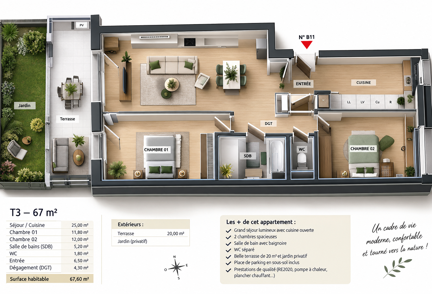 HAGUENAU CENTRE !! Magnifique T3 de 68m² avec terrasse de 20m² orientée SUD-Ouest-Les frais de Notai — photo 1