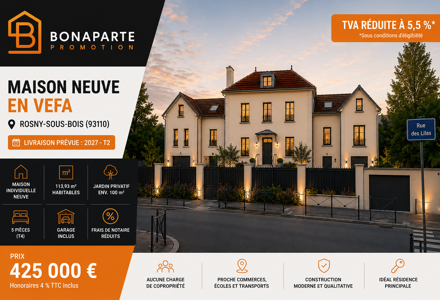 Maison neuve 5 pièces – 113,93 m² avec jardin et garage – Rosny-sous-Bois — photo 1