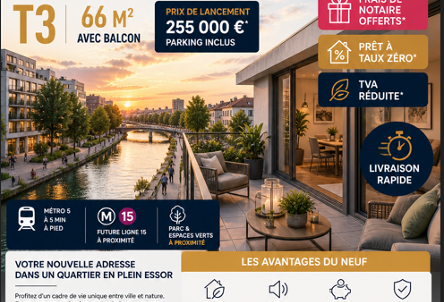 AU BORD DU CANAL RETOUR DE LOT  PROCHE METRO T3  AVEC TERRASSE A SAISIR !!! — photo 1