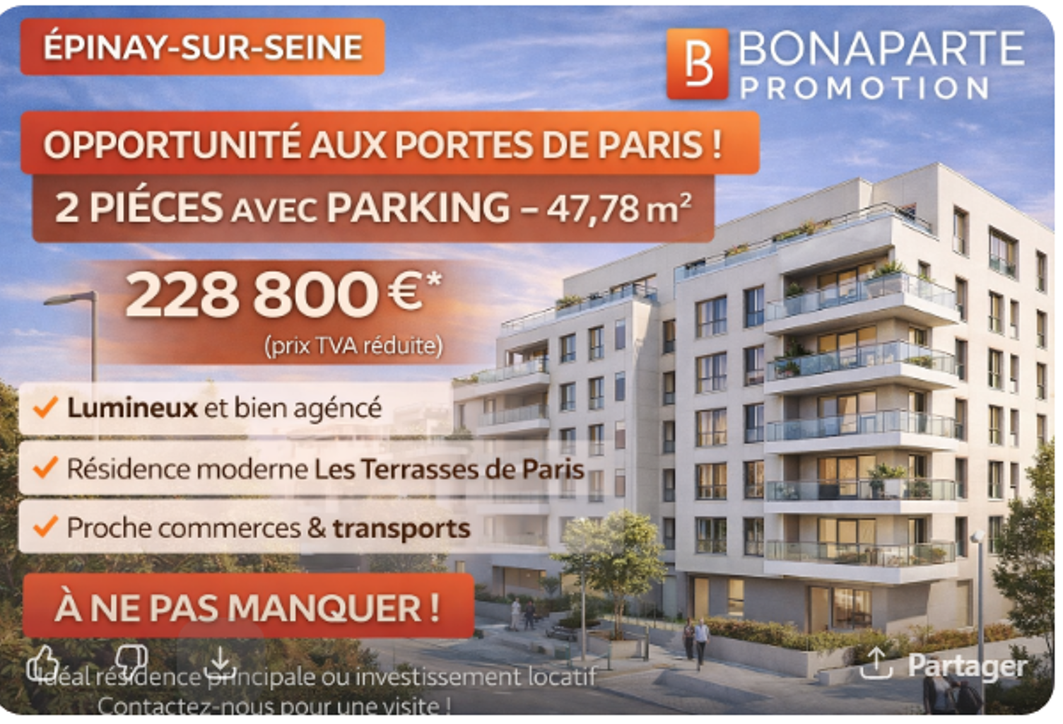 A SAISIR CENTRE VILLE DE EPINAY SUR SEINE – 2 PIÈCES AVEC PARKING AUX PORTES DE PARIS ! — photo 1