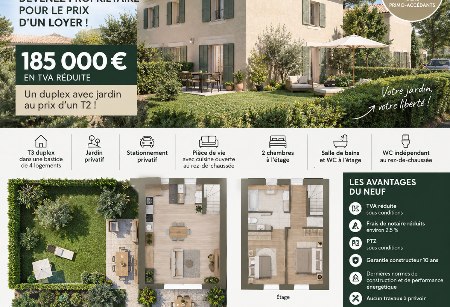 MANOSQUE – T3 DUPLEX AVEC JARDIN – 185 000 € EN TVA RÉDUITE — photo 1