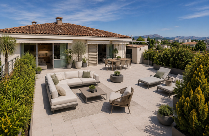 Sainte Anne: DERNIER ETAGE, T4 116m2 avec TERRASSE PLEIN CIEL de 102m2 avec VUE MER et GARAGES (prix en sus) — photo 3