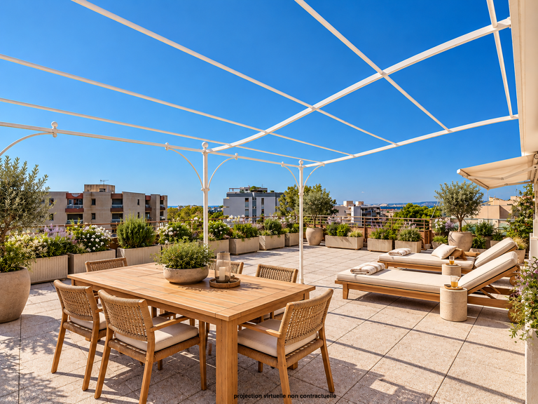 Sainte Anne: DERNIER ETAGE, T4 116m2 avec TERRASSE PLEIN CIEL de 102m2 avec VUE MER et GARAGES (prix en sus) — photo 1