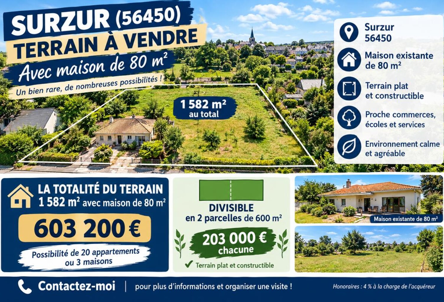 Terrain  constructible de 1582 m2 à Surzur  centre à 10 km de Vannes — photo 1