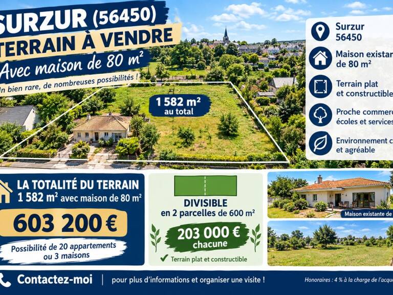 Terrain  constructible de 1582 m2 à Surzur  centre à 10 km de Vannes — photo 1