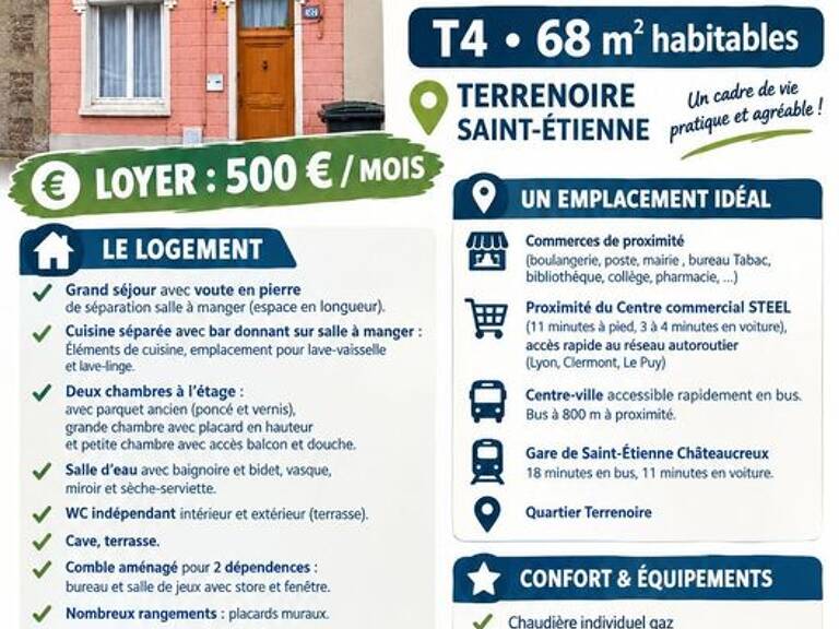 Maison de 68m2 à louer sur Saint-Étienne — photo 1