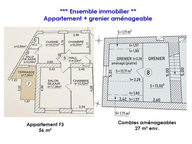 APPARTEMENT F3 DE 56 M² + GRENIER AMÉNAGEABLE DE 27 M² — photo du bien