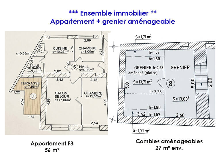 APPARTEMENT F3 DE 56 M² + GRENIER AMÉNAGEABLE DE 27 M² — photo 1