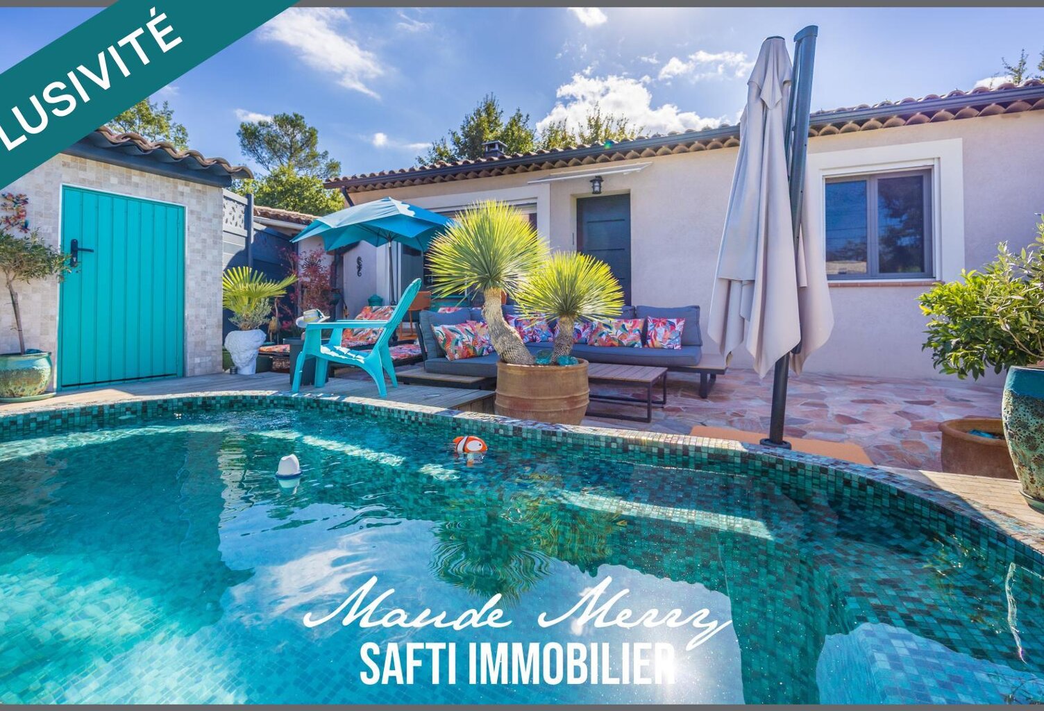 Villa de plain-pied - 2 chambres et 2 salles d'eau - garage - piscine - terrain de 273 m2 - forage et eau de ville - tout à l'égout - aucun travaux à prévoir — photo 1