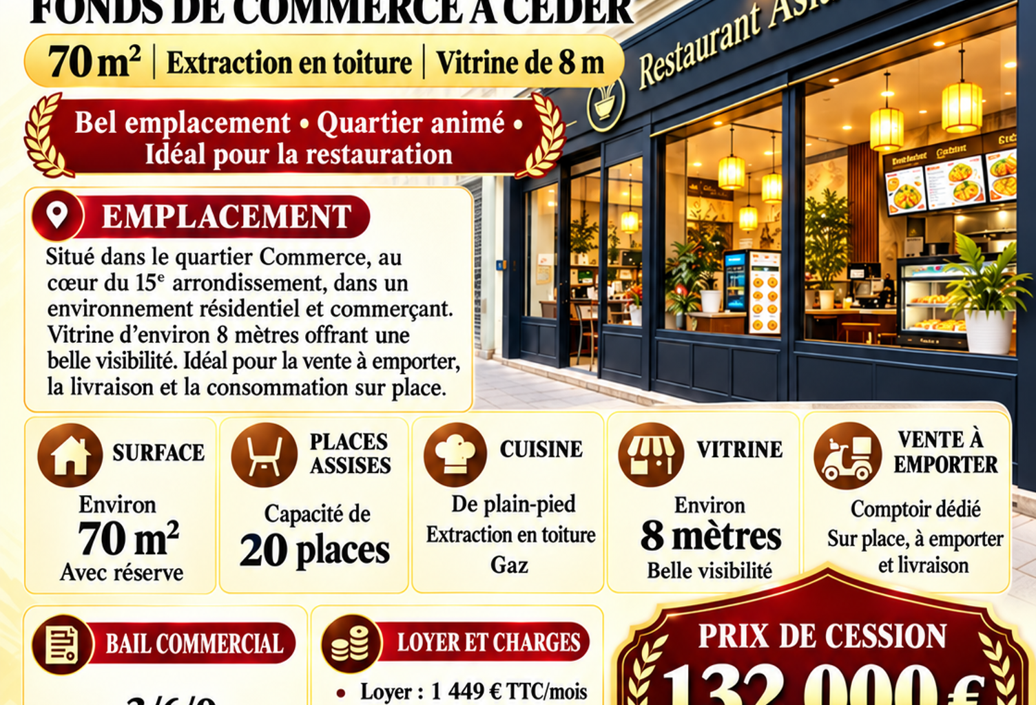 Vente Restauration rapide 70 m&sup2; — photo 1