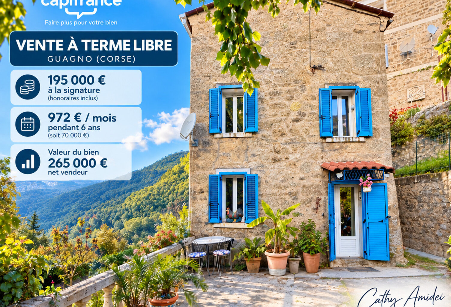GUAGNO (Corse) : A vendre, maison en pierres avec dépendance, jardin, vue dégagée — photo 1