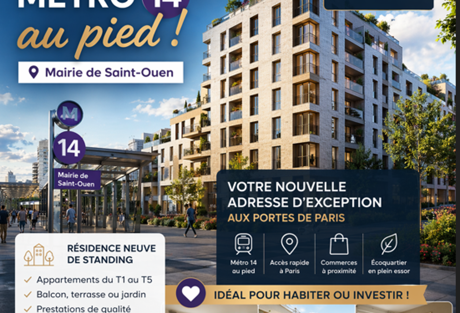 EXCEPTIONNEL A SAINT-OUEN – EN FACE DU MÉTRO 14 MAIRIE DE SAINT-OUEN — photo 1