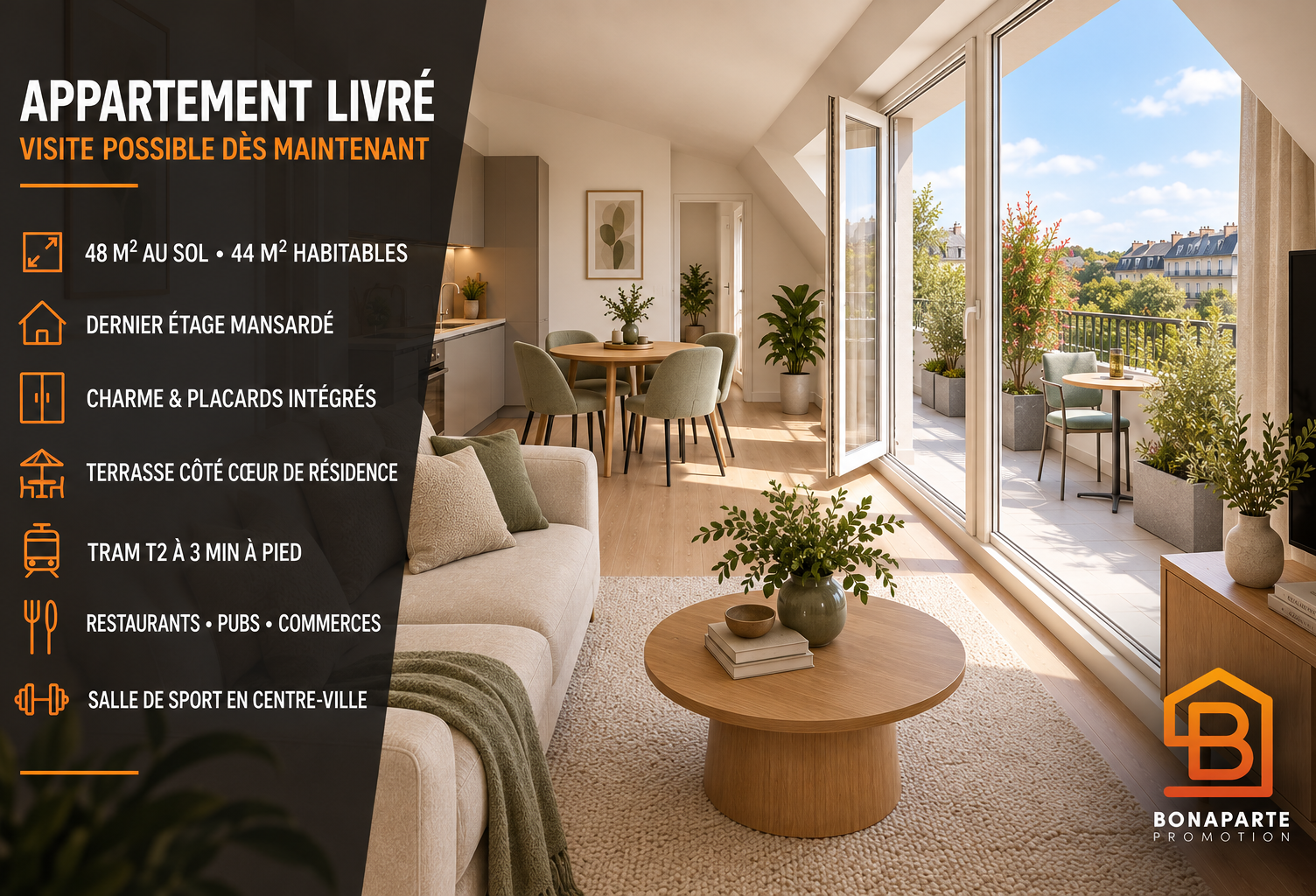 LIVRE- CENTRE-VILLE – 2 PIÈCES DERNIER ETAGE  NEUF AVEC GRANDE TERRASSE 10M² - — photo 1