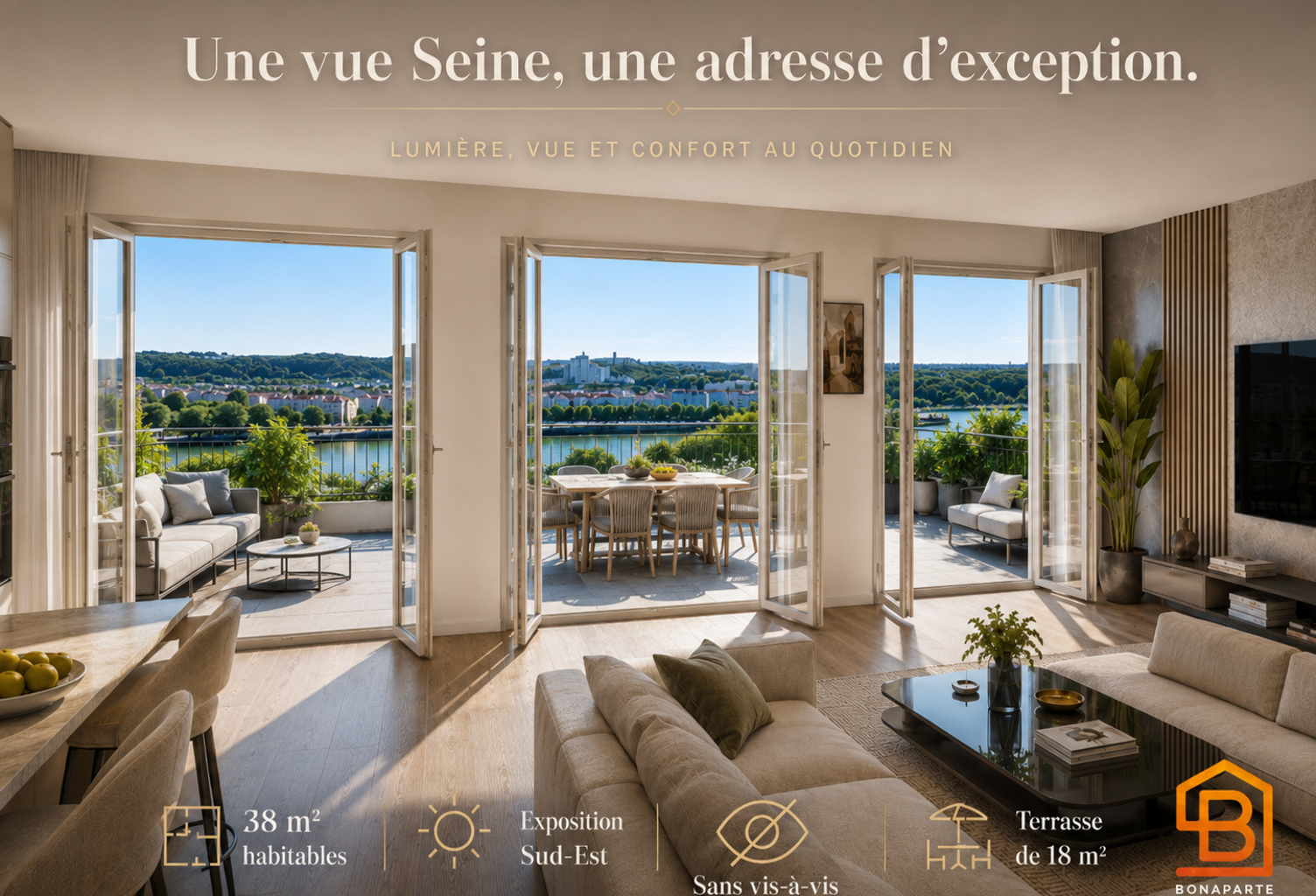 STUDIO EVOLUTIF EN 2 PIECES VUE SEINE TERRASSE SUD EST SANS VIS A VIS — photo 1