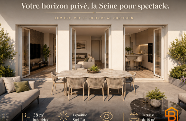 STUDIO EVOLUTIF EN 2 PIECES VUE SEINE TERRASSE SUD EST SANS VIS A VIS — photo 3