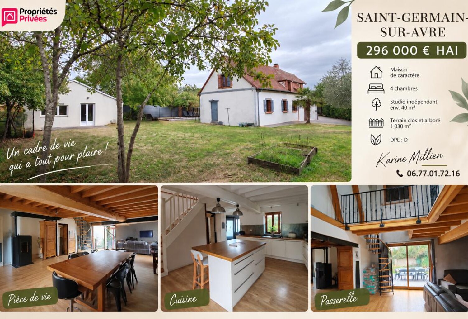 SAINT GERMAIN SUR AVRE Maison individuelle avec studio aménagé - 1 étage - 4 chambres - Petites dépendances pour stockage - Terrain - 296000  HAI — photo 1