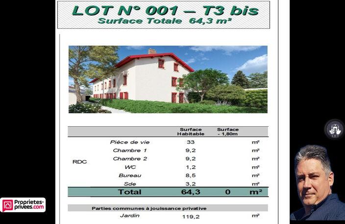 LYON 3 T3 bis rez-de-jardin de 69.70 M² avec grand jardin privatif de 119M² — photo 2