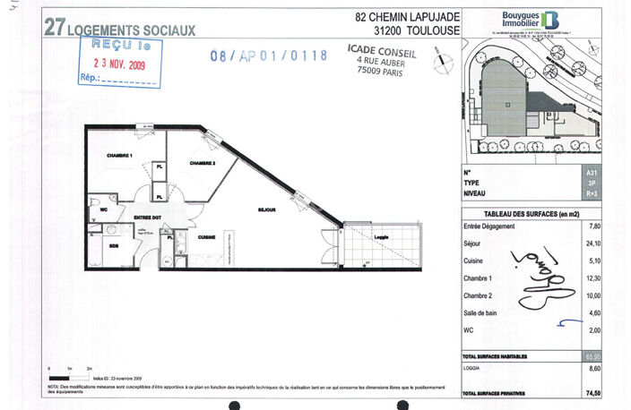 Toulouse 31200 Quartier Bonnefoy SANS FRAIS AGENCE  Agréable T3 Récent de 65.90 m²  en dernier étage avec Terrasse couverte de 8.60m² , place de parking sous sol — photo 3