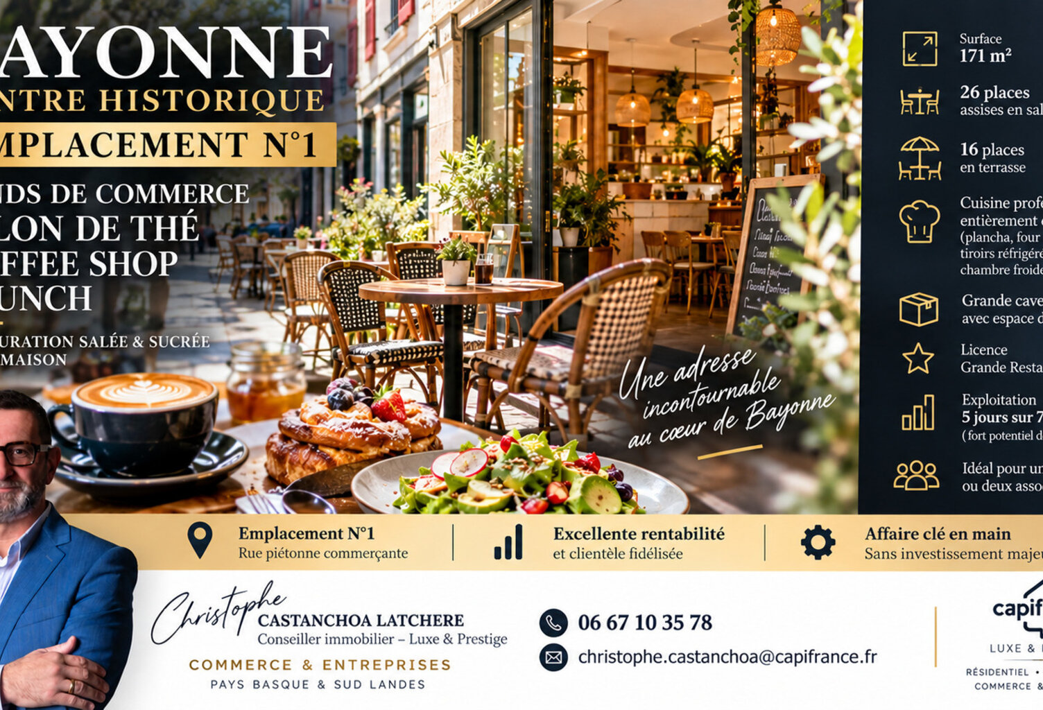 BAYONNE – EMPLACEMENT N°1 – FONDS DE COMMERCE COFFEE SHOP, SALON DE THÉ & BRUNCH – 171 M² — photo 1