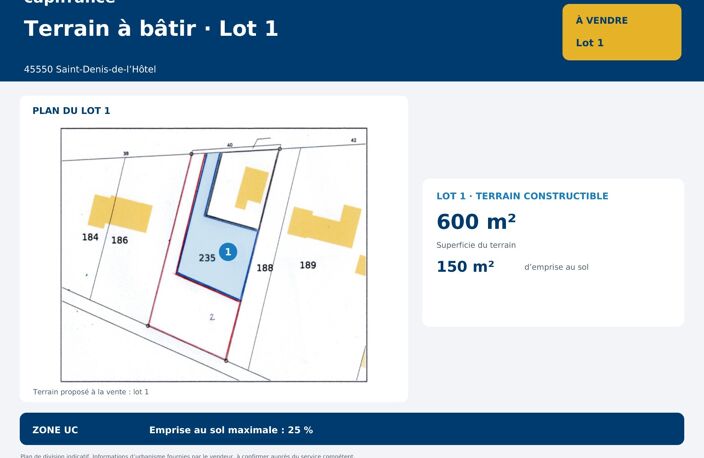 Terrain à vendre de 600,00 m² SAINT DENIS DE L'HOTEL (45) — photo 2