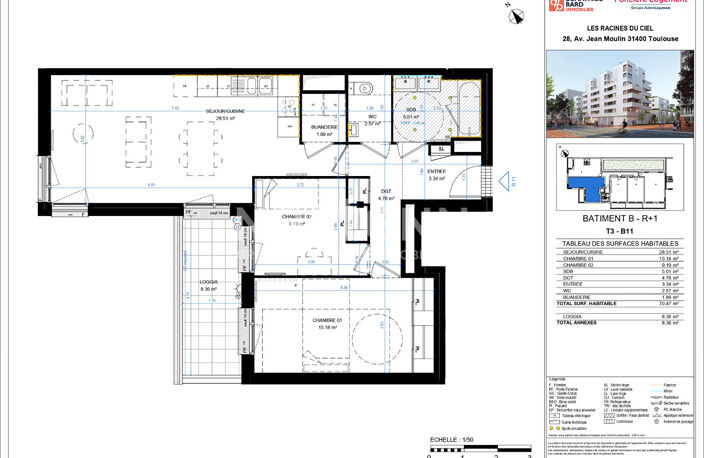 Toulouse 31400 EMPALOT T3 NEUF de 70,47 m² avec loggia de 8,36 m², une place de parking en sous sol — photo 2