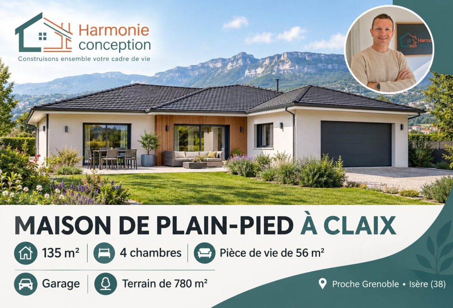 CLAIX Maison Plain Pied  135m² + garage+ sur un Terrains de 780m² — photo 1