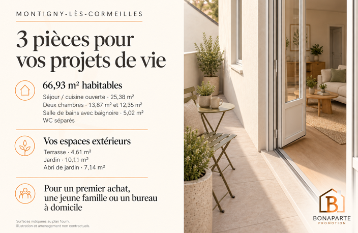 APPARTEMENT 3 PIECES 67M² LIVRE AVEC TERRASSE ET JARDINET ET PARKING — photo 4
