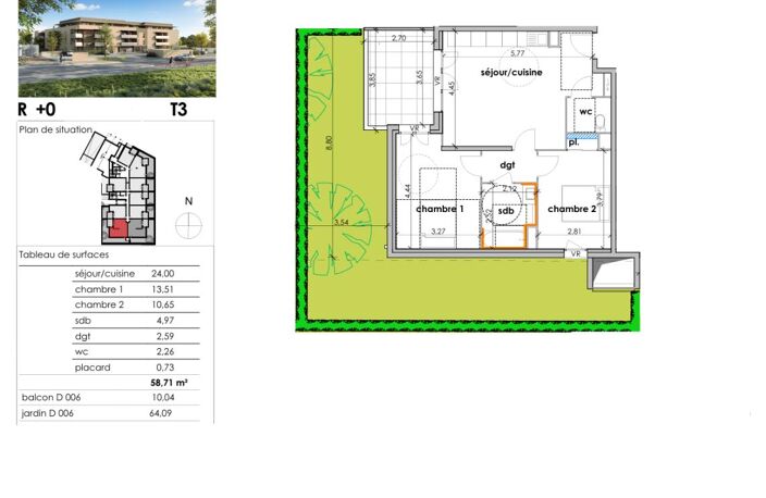 SAUVIAN. T3 REZ-DE-JARDIN 59 M². JARDIN EN L 64 M² (OUEST) ET PARKING — photo 2