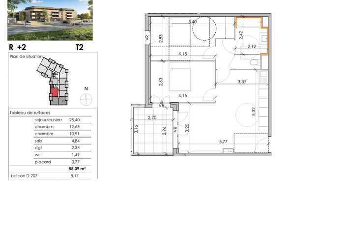 SAUVIAN. T3 DERNIER ETAGE 59 M². BALCON (OUEST) ET PARKING — photo 2