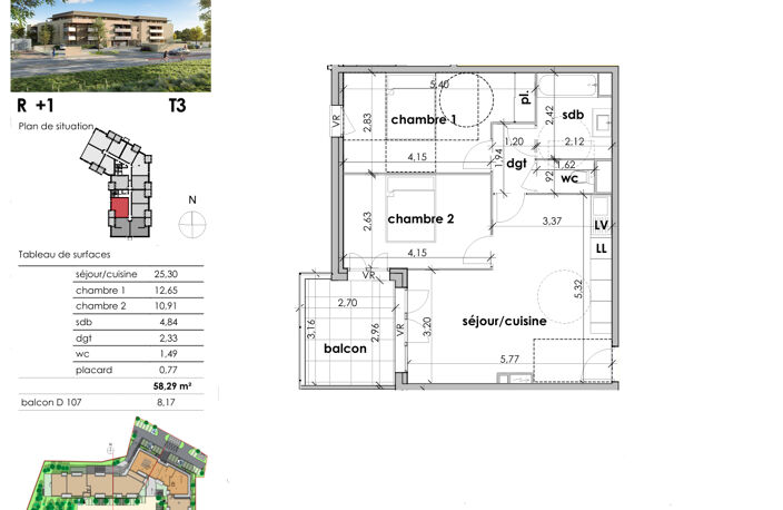 SAUVIAN. T3 PREMIER ÉTAGE 58 M², BALCON OUEST 8 M² ET PARKING — photo 2
