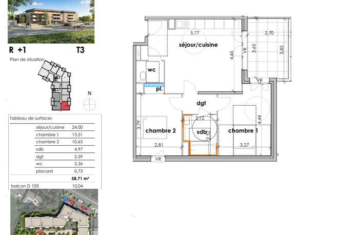 SAUVIAN. T3 PREMIER ETAGE 58 M². BALCON (EST)  10 M² ET PARKING DOUBLE — photo 2