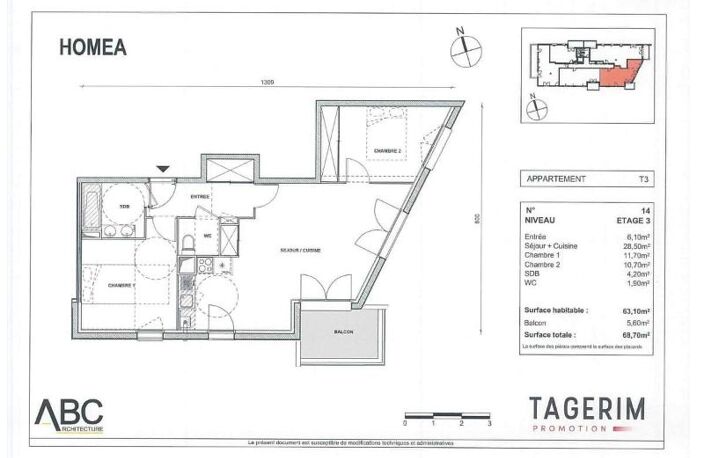 Location appartement 3 pièces 63 m² à Toulouse (31100) — photo 2