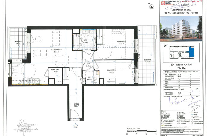 Toulouse 31400 EMPALOT T3 NEUF de 66.8m²  avec deux terrasses de 10.52 et 5.72m² , une place de parking en sous sol — photo 3